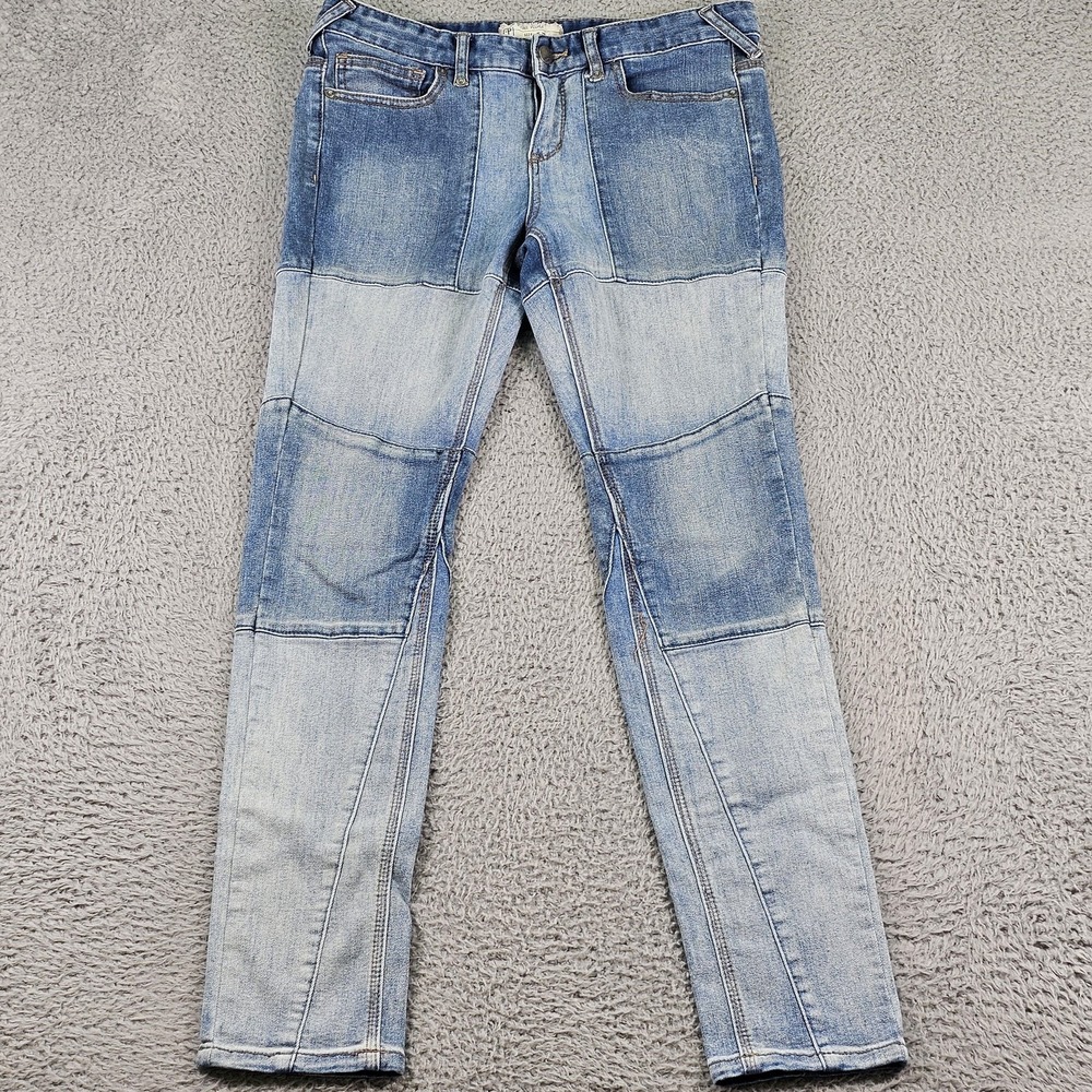 Free People Two-Tone Light Blue Patchwork Skinny Jeans